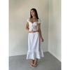 Luodao White Bell Summer French Pure Desire Wind Lace Lace Band Puff Sleeves Top and Skirt Vacation Suit
