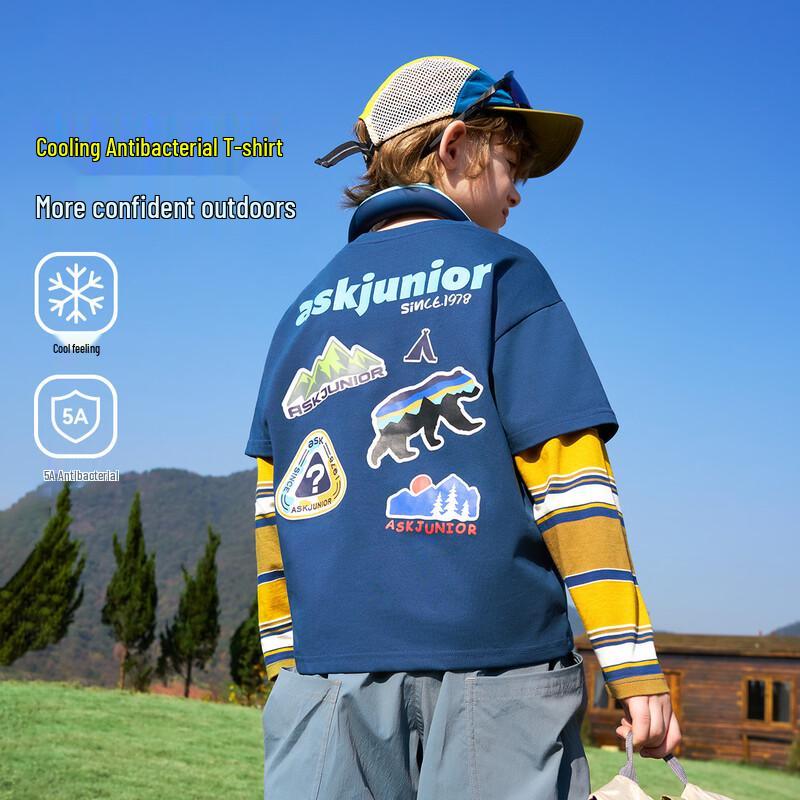 ASK JUNIOR Kids  Faux Two-Piece Long Sleeve T-shirt 120