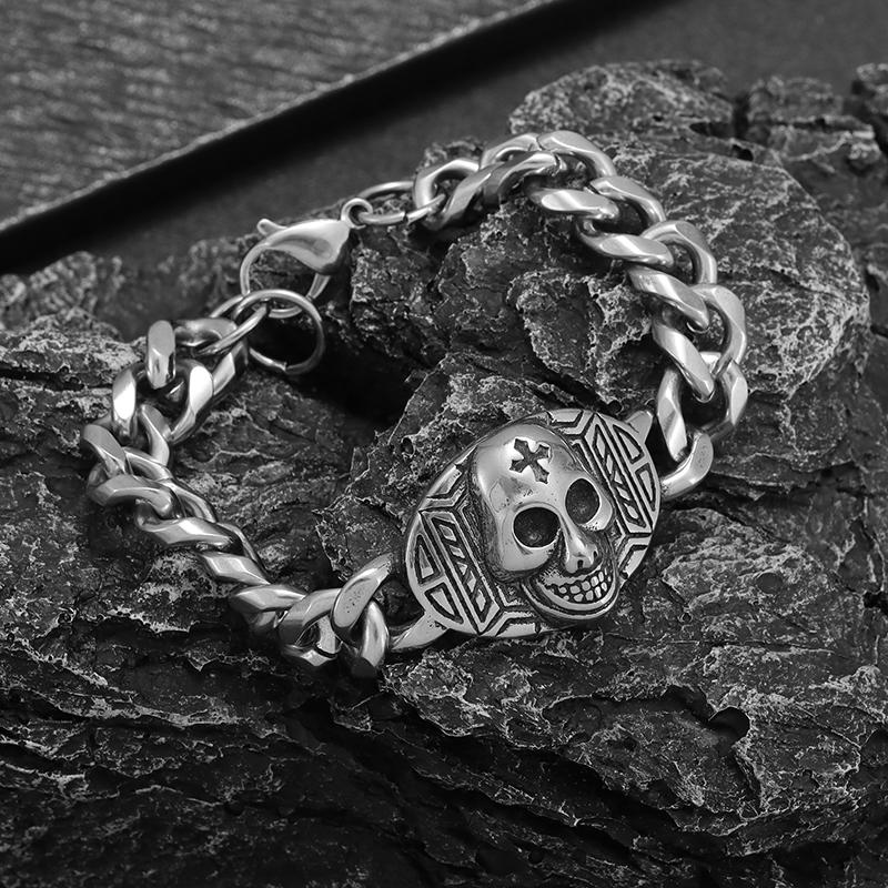 Gothic Silver Skull Chain Bracelet for Men Rock Party Jewelry Biker Bracelet Gift