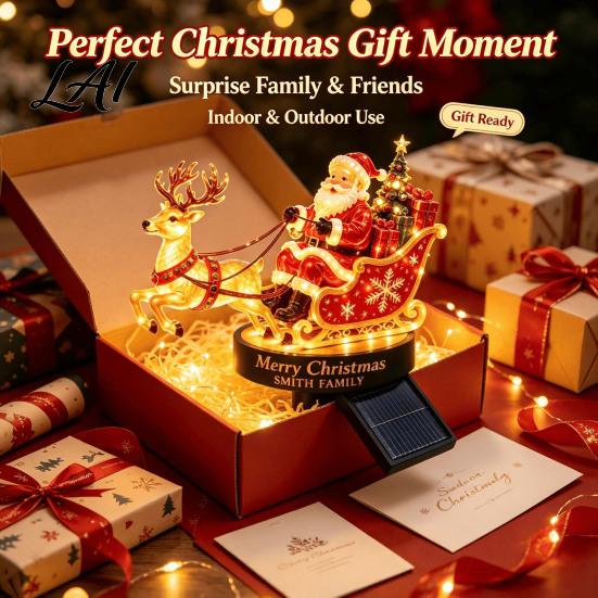 Warm White Festive Garden Lamps Santa And Reindeer Sleigh Solar Stake Light LED Christmas Pathway Holiday Landscaping Lighting Lamp Powered Outdoor