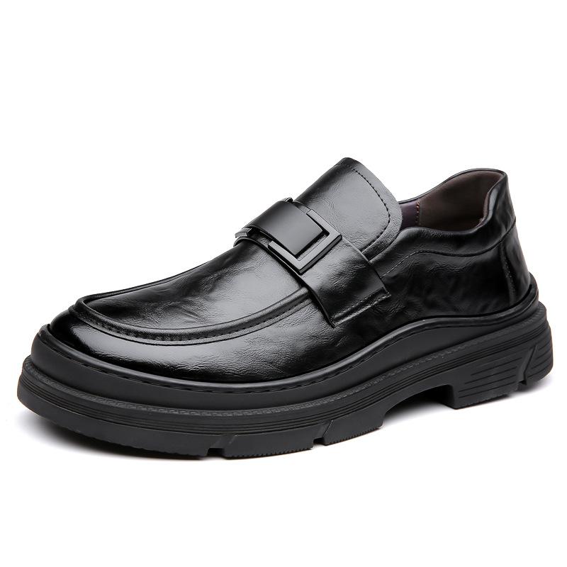 New Platform Leather Shoes Men's Trend Casual Middle-aged Dad Shoes Hand-scratched Business Small Leather Shoes