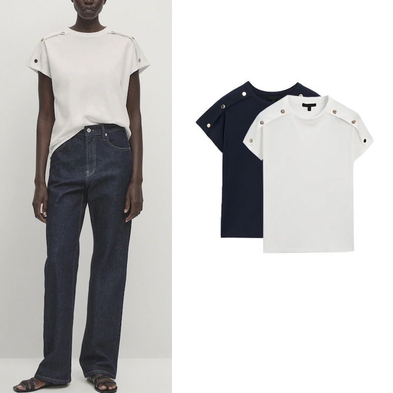 MD Spring New Arrival Women's Clothing Fashion Casual British Style Drop-Shoulder Sleeve Round Neck Short Sleeve T-shirt Top 6896753