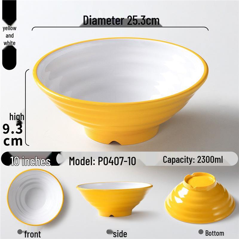 Two-Color Thickened Melamine Noodle Bowl - Large, Threaded Design for Restaurants, Perfect for Noodle Soup, Ramen, and Snail Rice Noodles