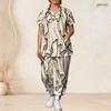 Women Plus Size V Neck Short Sleeve Scrub Set Thanksgiving Turkey Pumpkin Pie Print Nurse Uniform Set