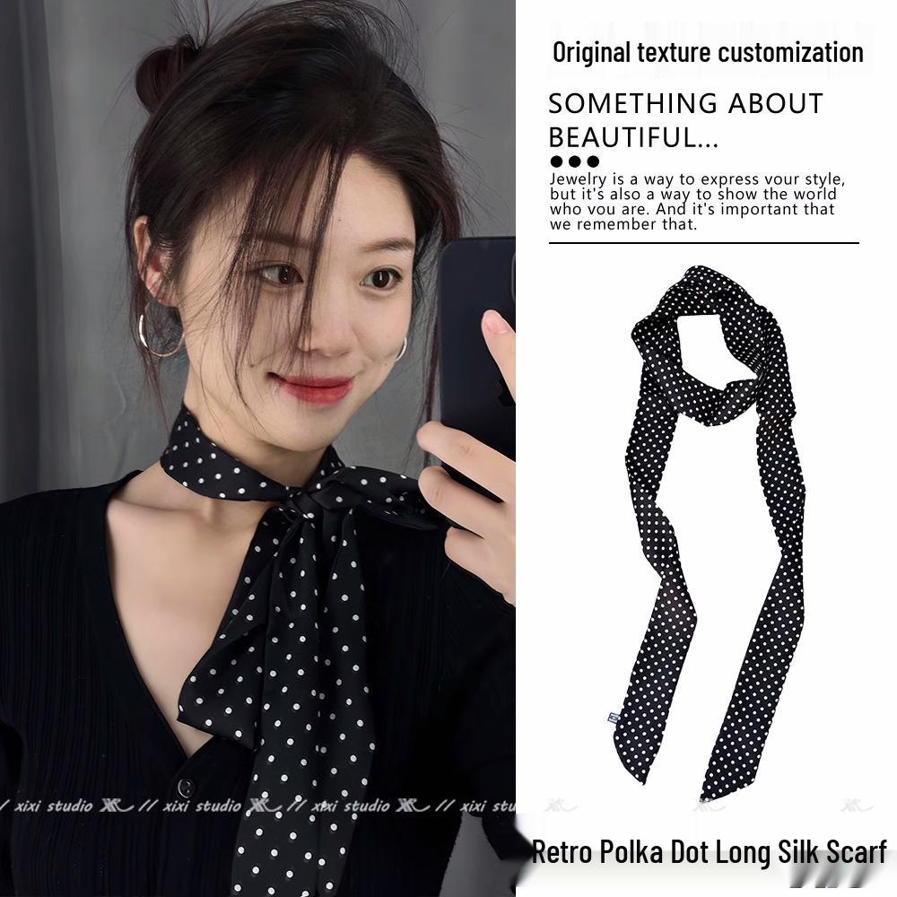 Silk Polka Dot Tie Waist Scarf: Long, Narrow Belt & Ribbon for Trousers, Waist Cincher, or Accessory