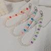 INS handmade string colored striped beads pearl flower anti-loss portable diagonal cross hand carry fashion chain mobile phone chain