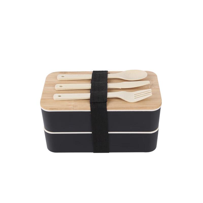ZISIZ Double Layer Divided Lunch Box with Bamboo Lid