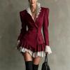 Womens Elegant Office Wear Lace-Panel Long Sleeve Blazer Dress Coat 2026