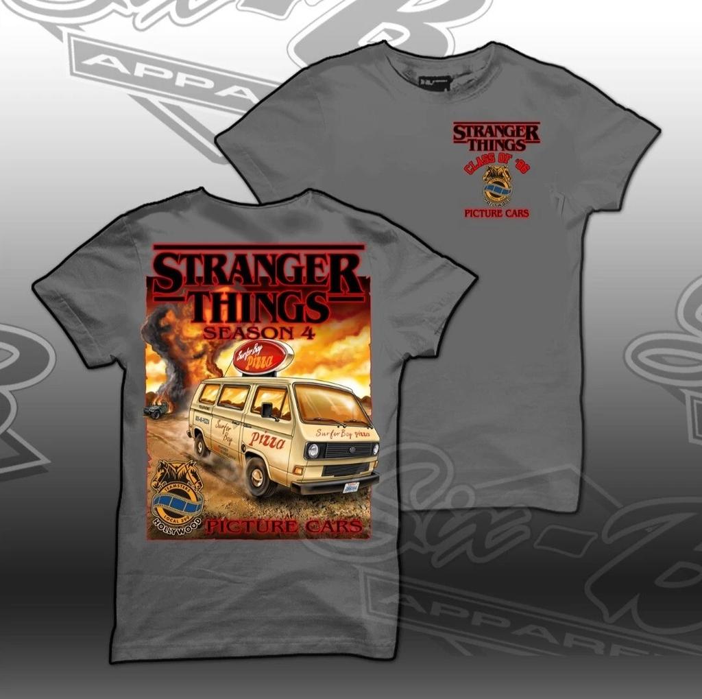 Stranger Things Season 4 100% Cotton T-shirt Mens Tees Top Surfer Boy Pizza Van adult medium Season 5 Five