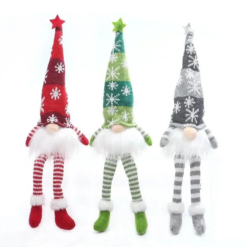 Weihnachtswichtel-Ornamente mit gesichtslosen Puppen und LED-Lichtern, Plüsch, Strickhandwerk, Anhänger, Dekor, Weihnachtsdekoration für Zuhause, Kindergeschenk