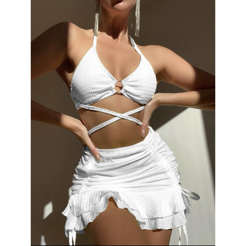 

Европейский и американский бикини сексуальный купальник из трех частей L белый