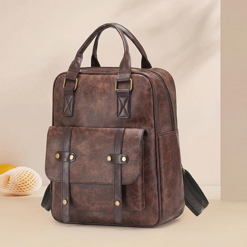 Vintage PU-Rucksack für Damen mit verstellbaren Trägern und Frontklappendesign Klassische Schultasche für Arbeit und täglichen Gebrauch