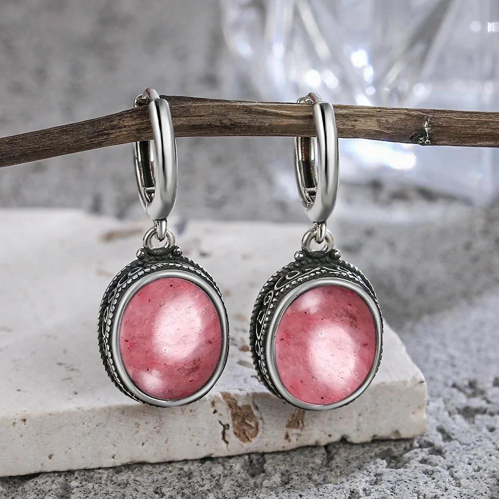 Vintage 925 Silver Natural Labradorite Earrings with Blue Light 10*12mm Big Stone Hoop Earrings Fine Jewelry for Women