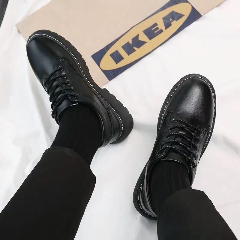Men's Thick Sole Leather Lace-up Low-top Casual Shoes for Spring & Autumn