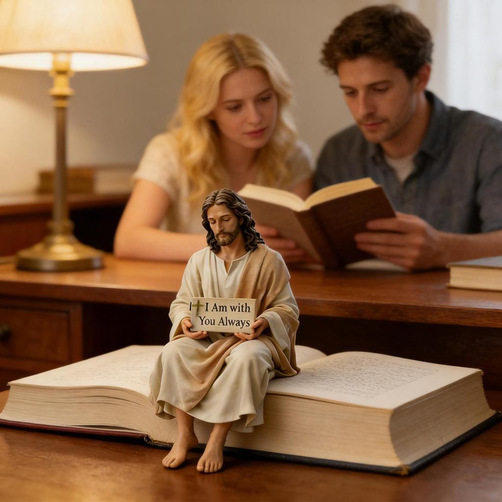 Jesus Resin Figurine Sitting Pose I Am with You Always Sign Unique Jesus Christ Statue Desk Companion Home Decoration