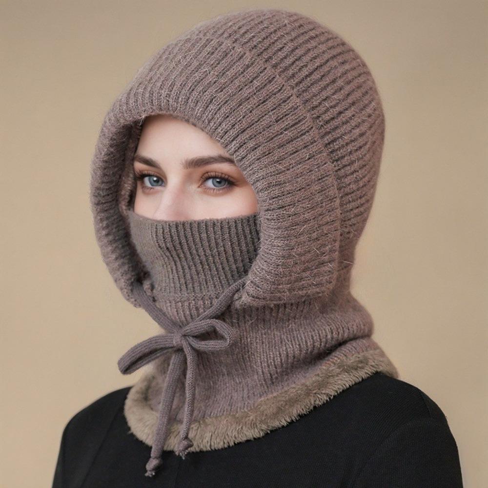 **Women Knit Balaclava Face Mask Neck Warmer Ear Flap Fleece Lined Outdoor Cycling Winter**