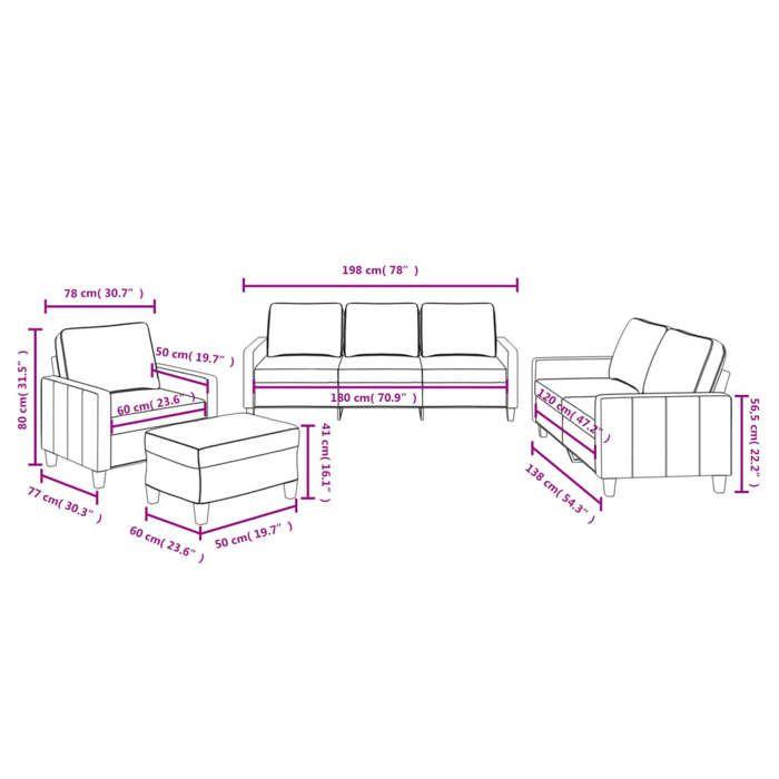 VidaXL Ensemble de Canapés avec Coussins 4 pcs, Canapés avec Accoudoirs et Dossier, Ensemble de Meubles avec Repose-pied 3201436