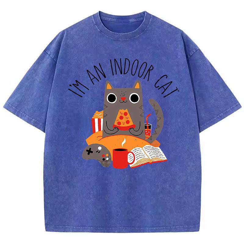 Lustiges Ich Bin Eine Hauskatze Buch T-Shirt Vintage Gewaschenes Baumwoll-T-Shirt Grafik-T-Shirt Lässige Streetwear für den Frühling