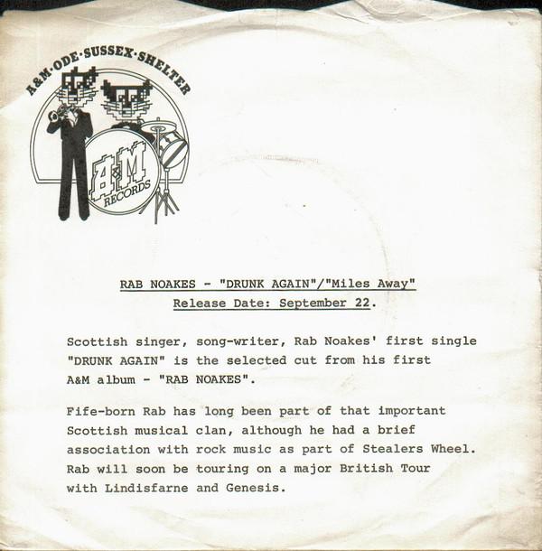 

7inch Record RAB NOAKES Drunk Again AMS7030PROMO AM Records 1972 UK Rock Used