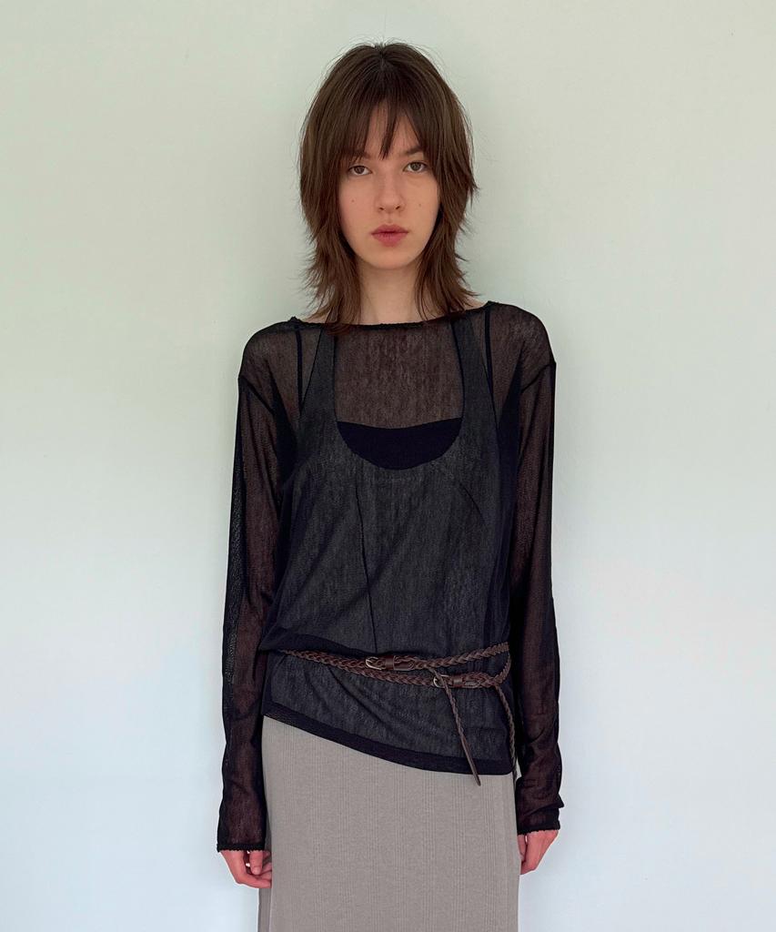 DIAGONAL Lace Point See Through Top (Black)