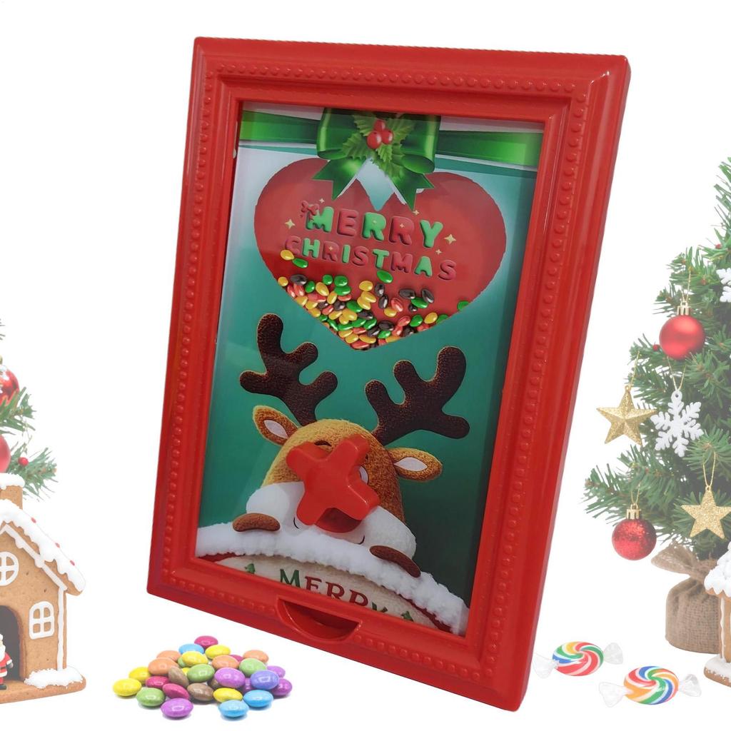 Candy Dispenser Picture Frame Christmas Reindeer-Themed Frame Holder Holiday Christmas Decor Candy Dispenser Frame Ornament