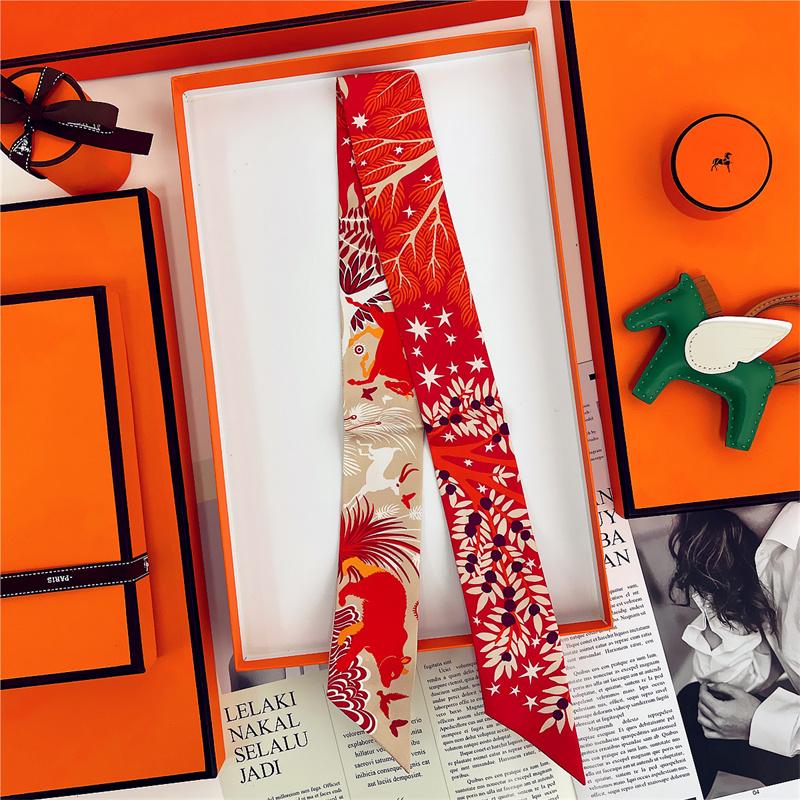 2025 Brand Design Horse Animal Women Mulberry Silk Scarf Luxury Scarves Headband Foulard Skinny Bag Wrap Scarves Neckerchief