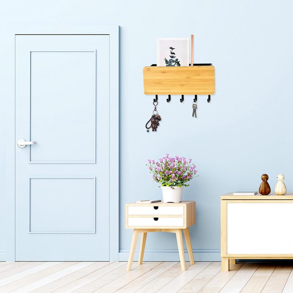 Key er Decorative Wall Hooks Space Saving Easy Install Home Chic Wooden Door Back Storage Rack Holder with 5 Hooks