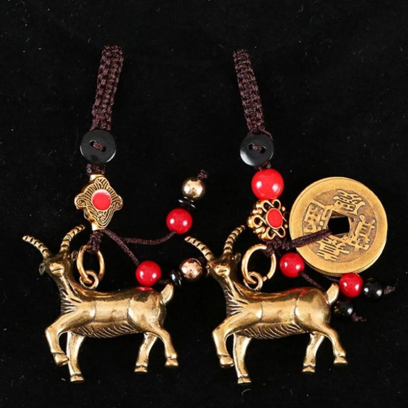 2027 Year Of Chinese Zodiac Goat Lucky Pendant Keychain Copper Feng Shui Wealth Key Ring Women Men Bag Charm Jewelry Gift