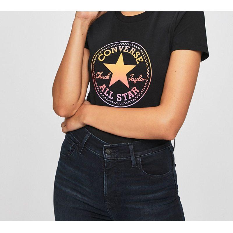 Converse T Shirts Women's Black Crew Neck Moderate Other 10017088-A02