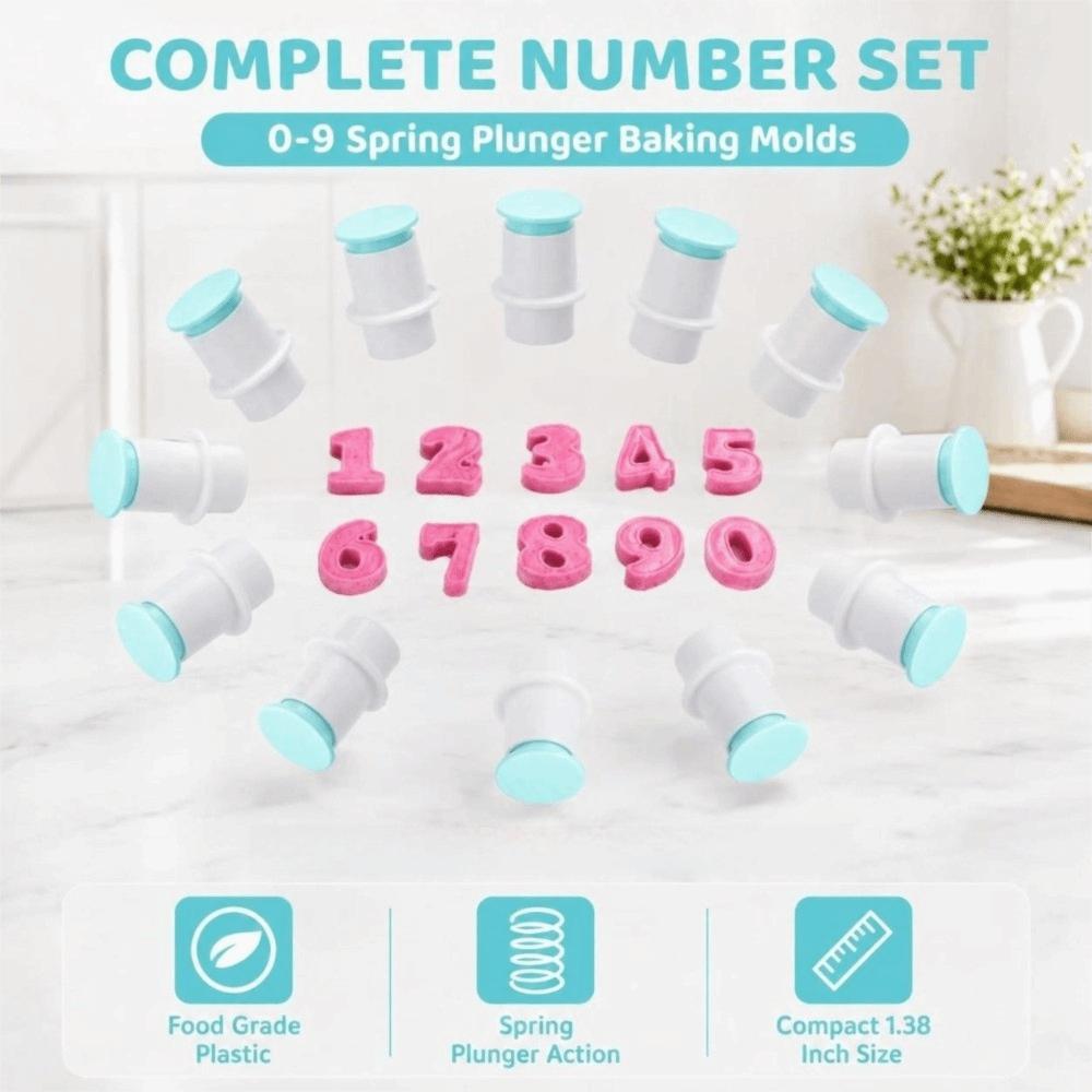 10PCS Food Grade Plastic Number Cookie Stamp Fondant Stamper Mold  Cookie Fondant Pastry Making