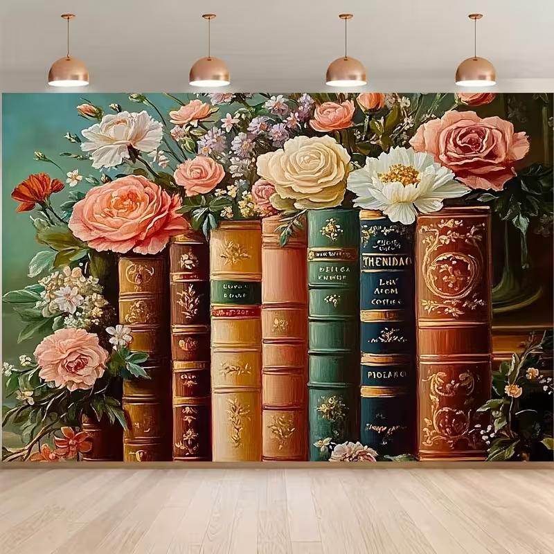 

2D Oil Painting Style Backdrop Old Books and Roses Studio Photography Background 47.2x31.5inch/120*80cm