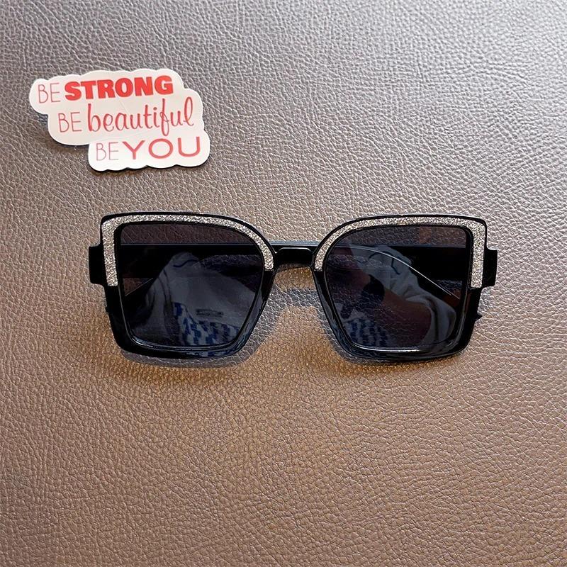 Non-polarized Fashion Square Frame Cute Animal Cartoon Sunglasses Men Women    Retro Fine Glitter Frame Outdoor Sunscreen Eyeglasses