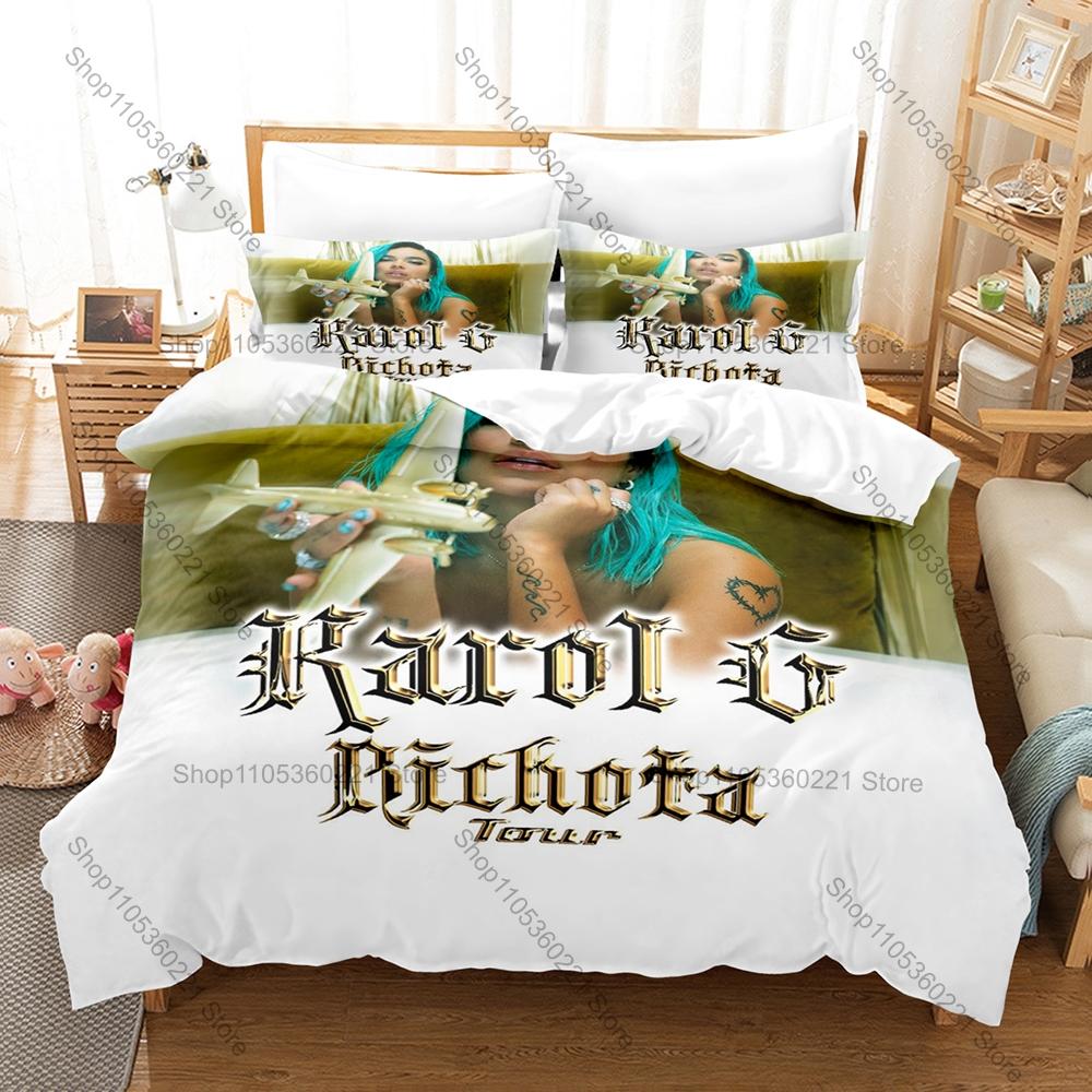 Colombian Reggaeton Icon Karol G Mañana Será Bonito Pink Angel Bichota Album Collage Bedding Set 1 Duvet Cover + 2 Pillowcases