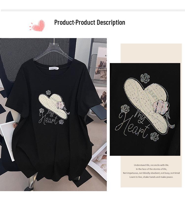 Women's Plus Size Short-Sleeve Mid-Length Round Neck Slimming T-Shirt (200/300/350 Jin)