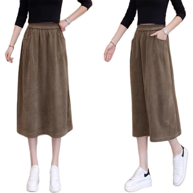 Plus Size A-line Skirt: Vintage Elastic Waist, Loose, Mid-length for Autumn/Winter