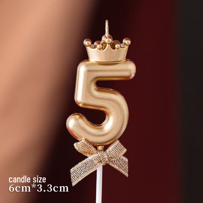 Золотая корона с бантом, свеча-топпер для торта в виде цифры 5