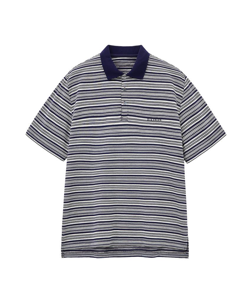 BIG UNION Striped Polo Shirt (Navy)