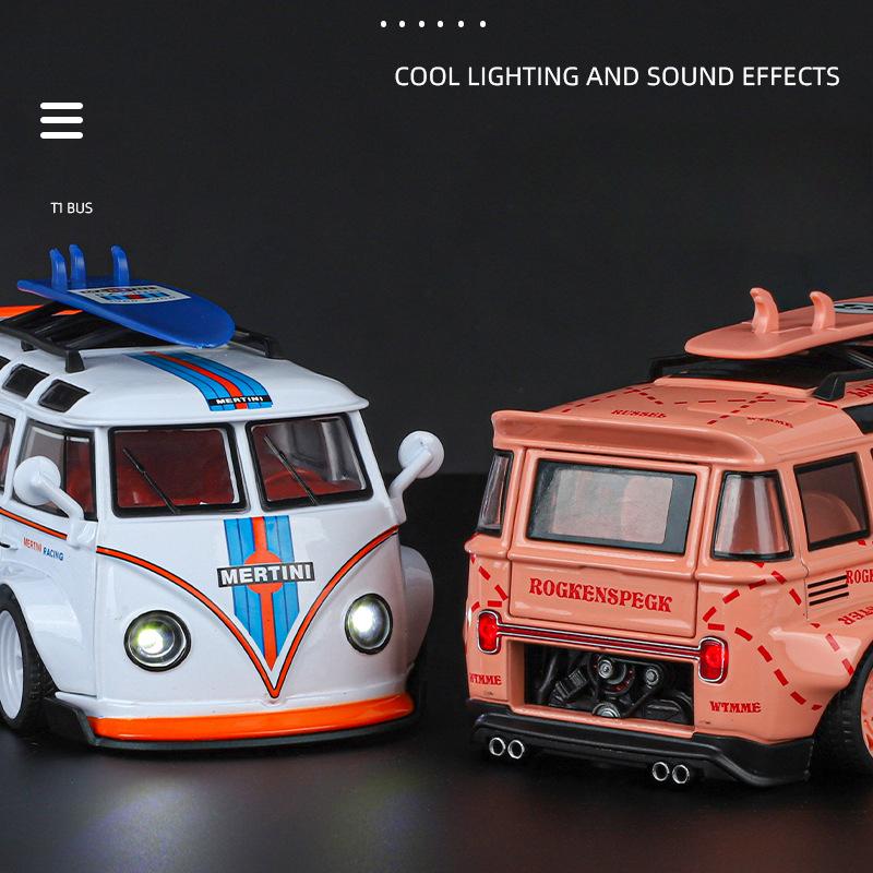 Simülasyon 1/32 Ölçekli Volkswagen T1 Transporter Model Ses Işık Otobüs Oyuncak Araç Çocuk Erkek Doğum Günü Hediyesi Minyatür Araba