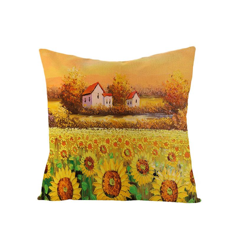 Retro-Style Autumn With Maple Leaves And Sunflowers Digital Printing Short Plush Pillow Covers For Car Sofa Office Cushion Cover