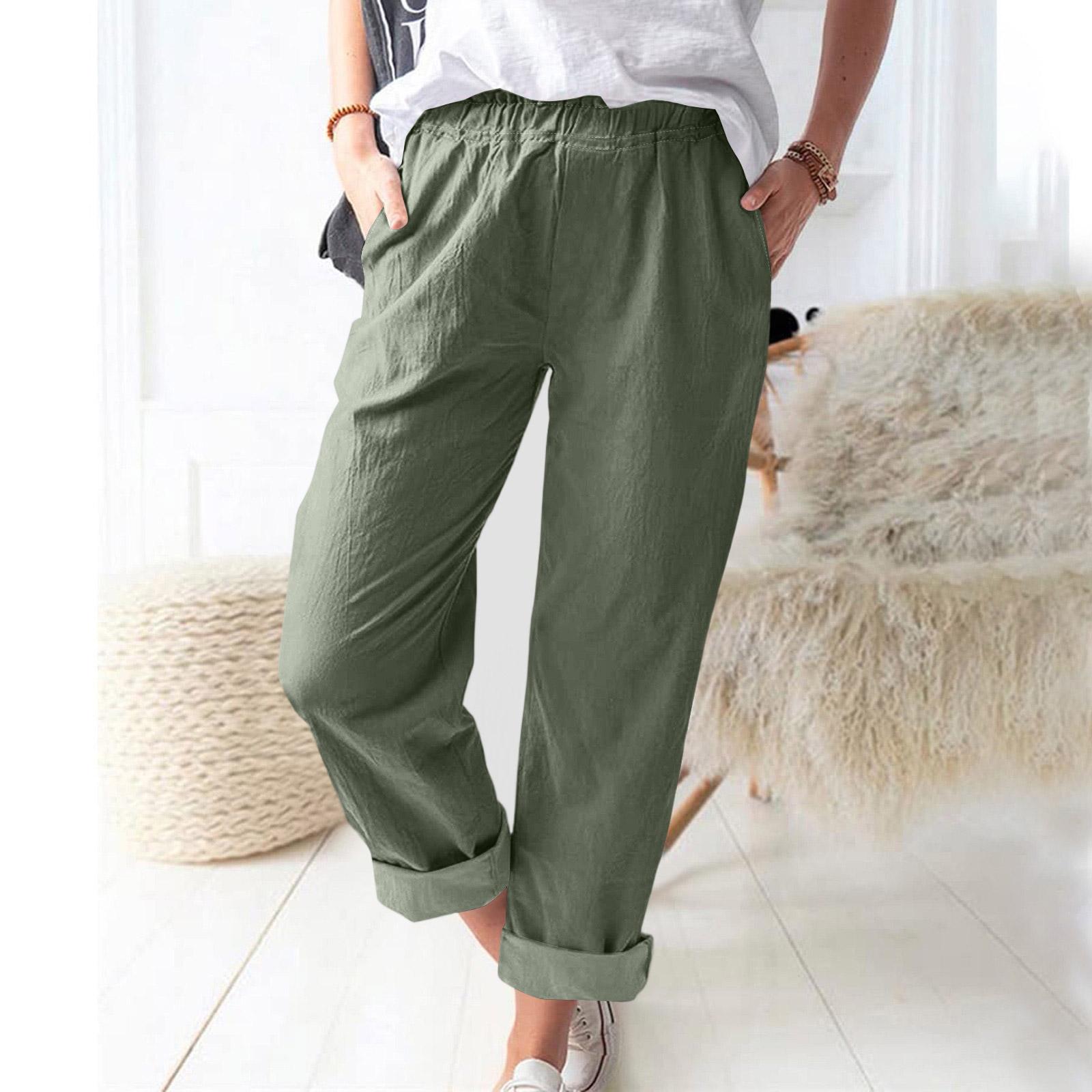 

Women Casual Elastic Waistband Pants with Pockets Loose Fit Straight Leg Lightweight Comfortable Trousers for Everyday Wear XL