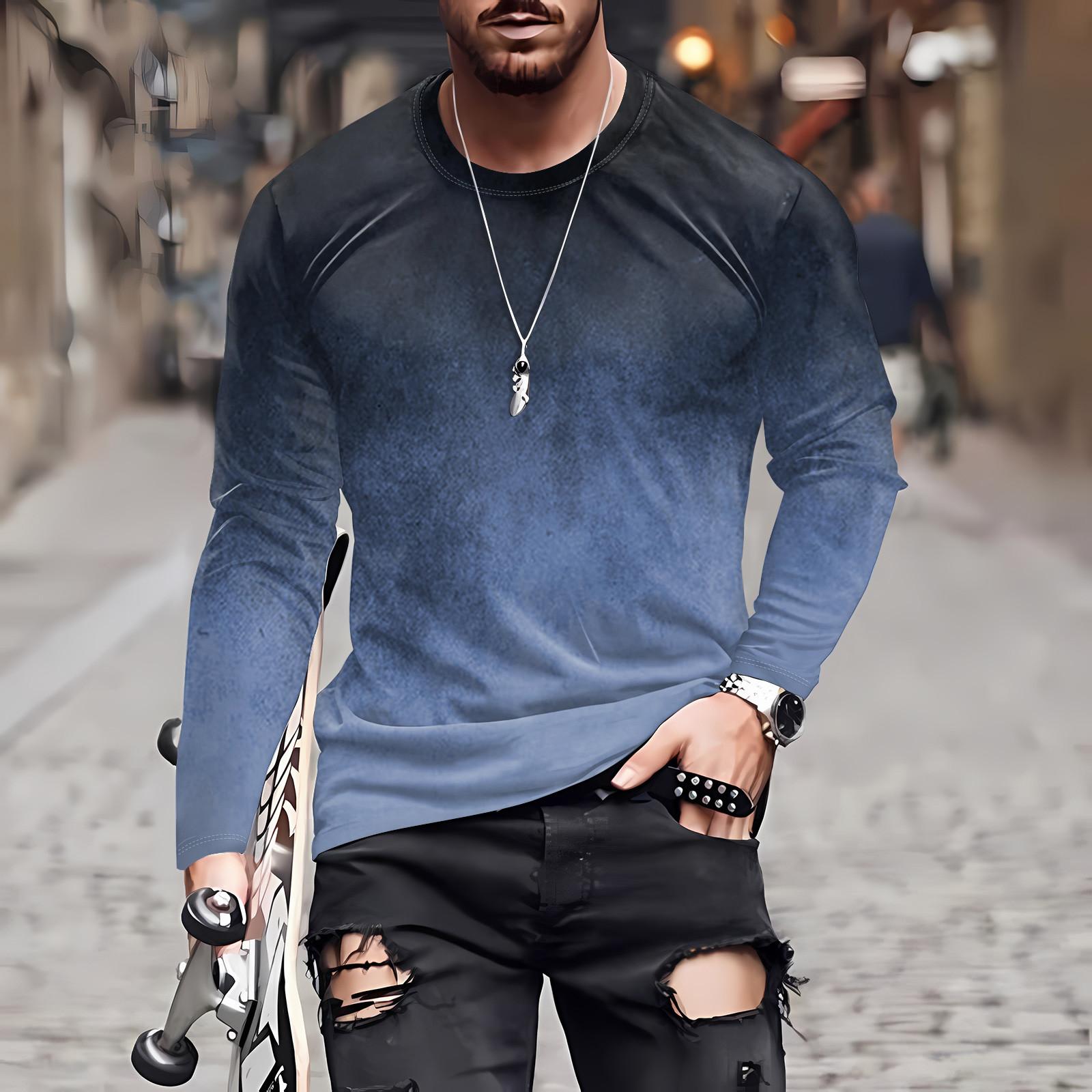 

Муж. Футболка Круглый вырез Одежда Одежда На открытом воздухе Длинный рукав С принтом Модельер Винтаж XXXL синий