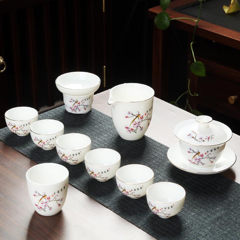 Ceramic suet jade porcelain kung fu tea set with gifts for home use