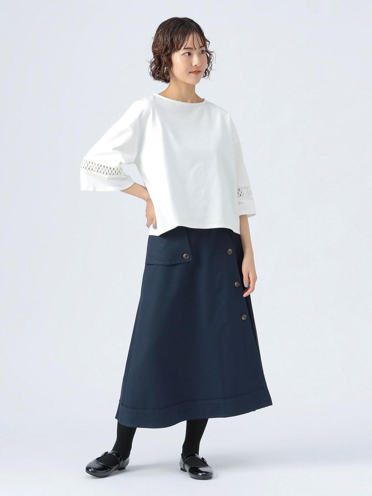 Beams Heart Tee with Lace Sleeves and Ponte Off One Size Women's L/S Pullover, White,