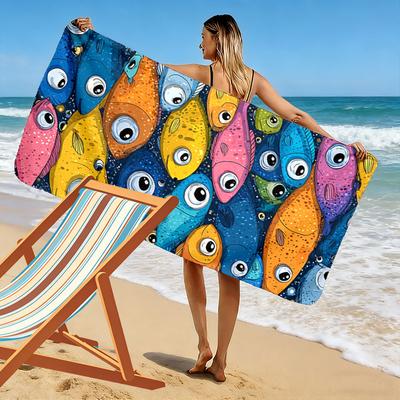 Colorful Cartoon Fish Pattern Beach Towel Quick-drying for Travel Outdoor Sports Jogging Beach and Swimming