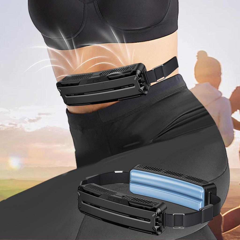 Ice Waist Belt Fan Summer Removable Strong Wind USB Rechargeable Wearable Cooling Fan for Running Farm Traveling Sports Fishing