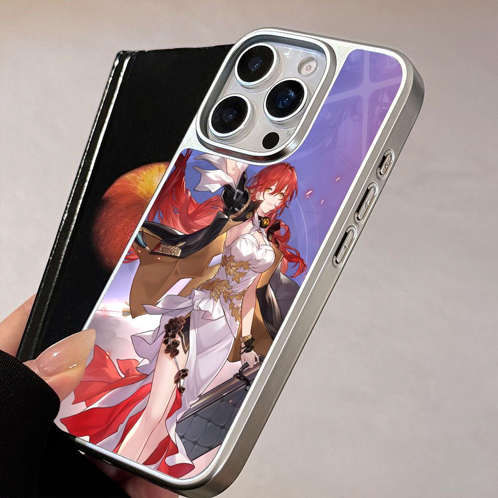 HSR Himeko Silver Plating Mobile Phone Case for iPhone 17 16 15 14 13 12 11 Air Pro Max Plus Colorful Cover