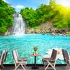 Waterfall River 3d Murals Wallpaper, Forest Lotus Large Wall Mural Modern Bedroom Baby Room Living Wall Paper