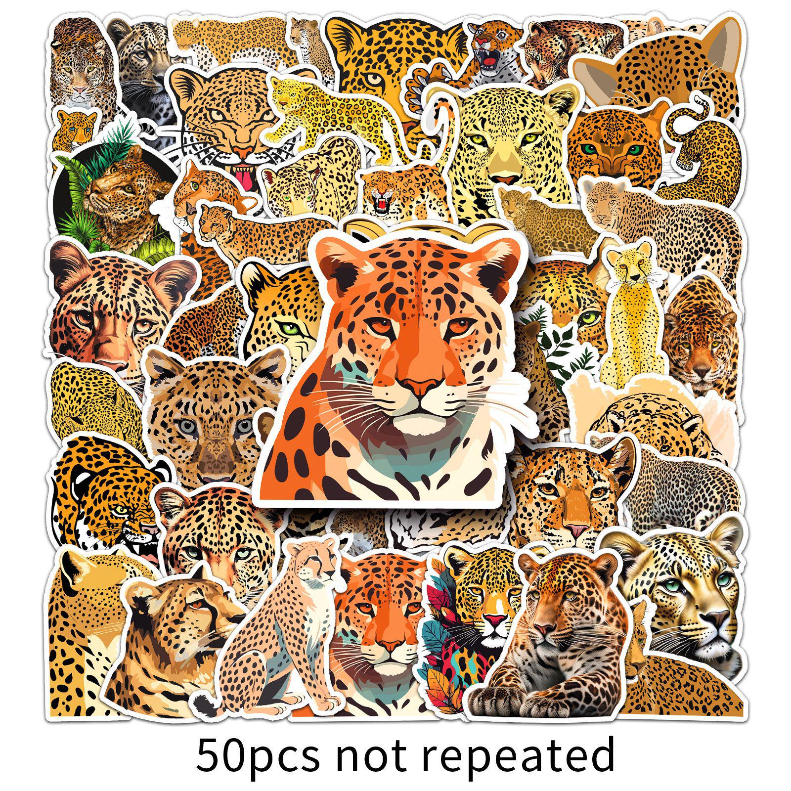 50pcs Leopard Graffiti Cartoon Animal Stickers - Waterproof, Personalized for Computers, Phones, Suitcases