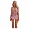 New Cross-Border Women's Shiny Leather Halter Top, Shorts, and Pleated Short Skirt Set