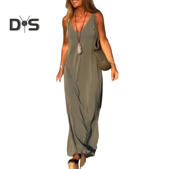 Γυναικείο καλοκαιρινό αμάνικο φόρεμα Cami Casual φόρεμα μάξι με σπαστό λαιμόκοψη Φαρδύ φόρεμα παραλίας Sundress Ταξιδιωτικές διακοπές